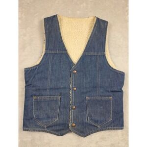 Vintage Nelson Denim Vest Mens M Fit S Blue Sherpa Lined Western Snap Work *Read